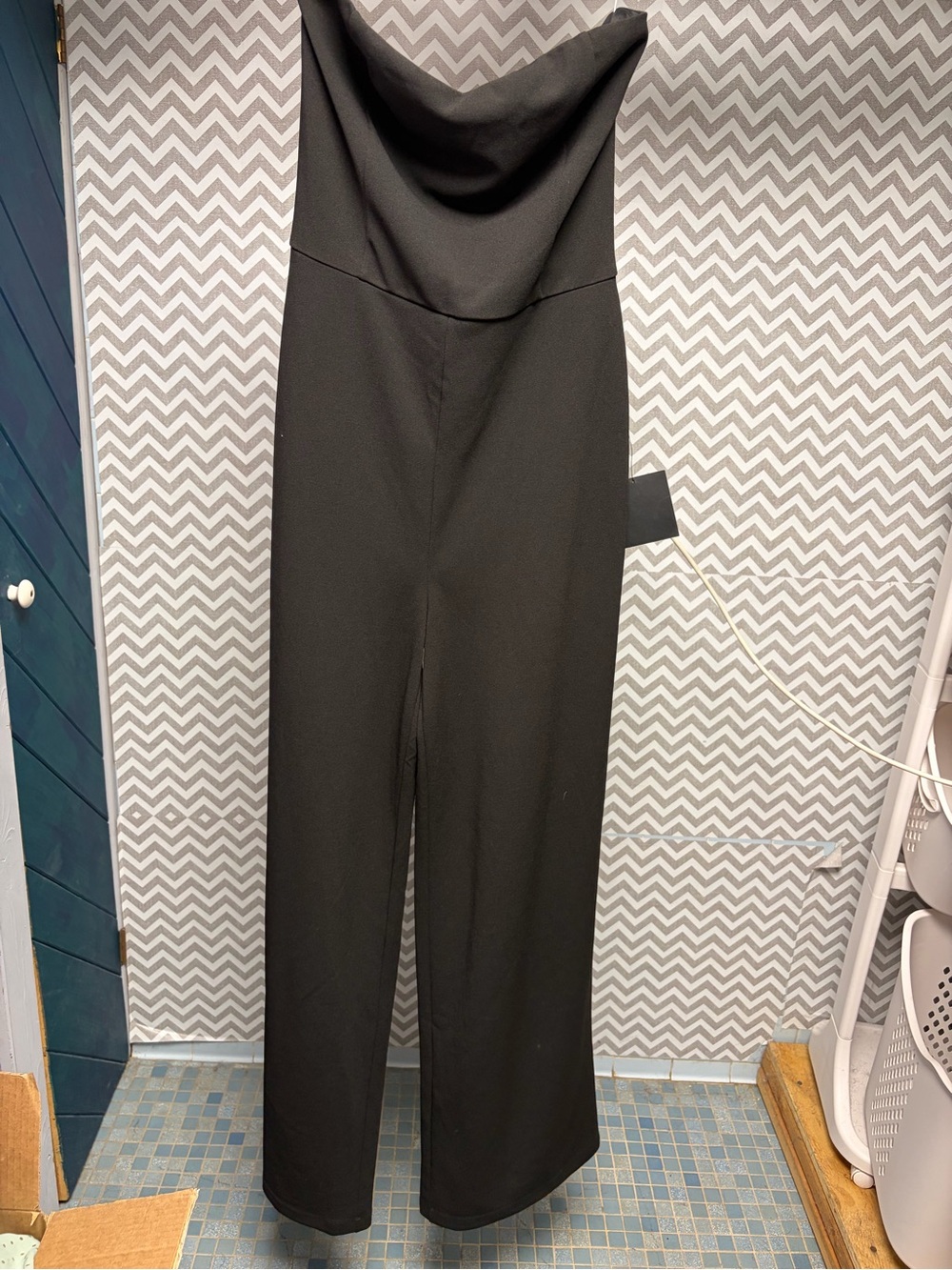 NEW Lulu's Black Strapless Wide-Leg Jumpsuit